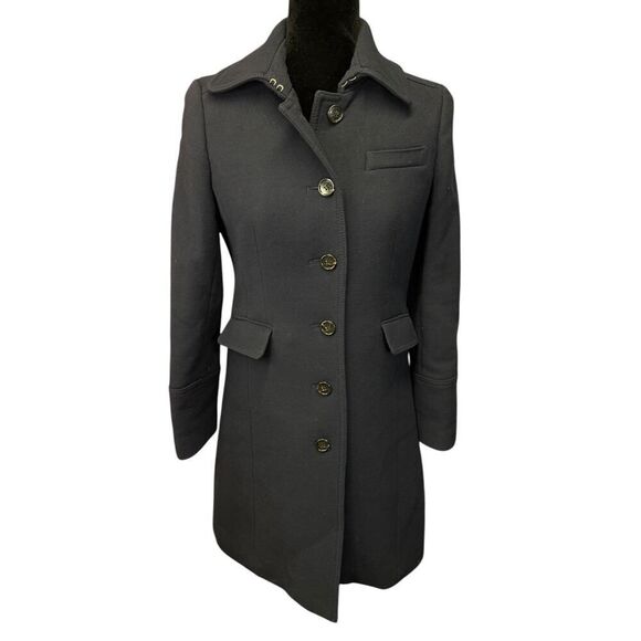 J.Crew Double Cloth Wool Blend Coat 4 Black Italy Fabric Button Front Tailored - Picture 11 of 16